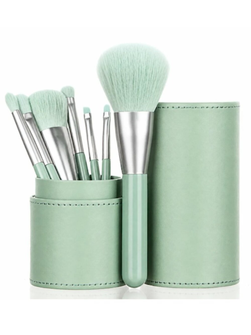 Professional 7-Piece Makeup Brush Set With Travel Case Pastel Green NEW